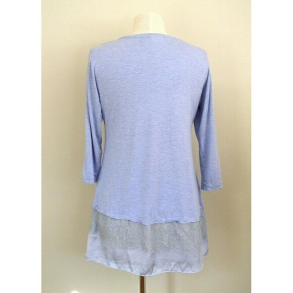 LOGO Lori Goldstein Blue Satin & Lace Hem Tunic SP - Picture 7 of 10